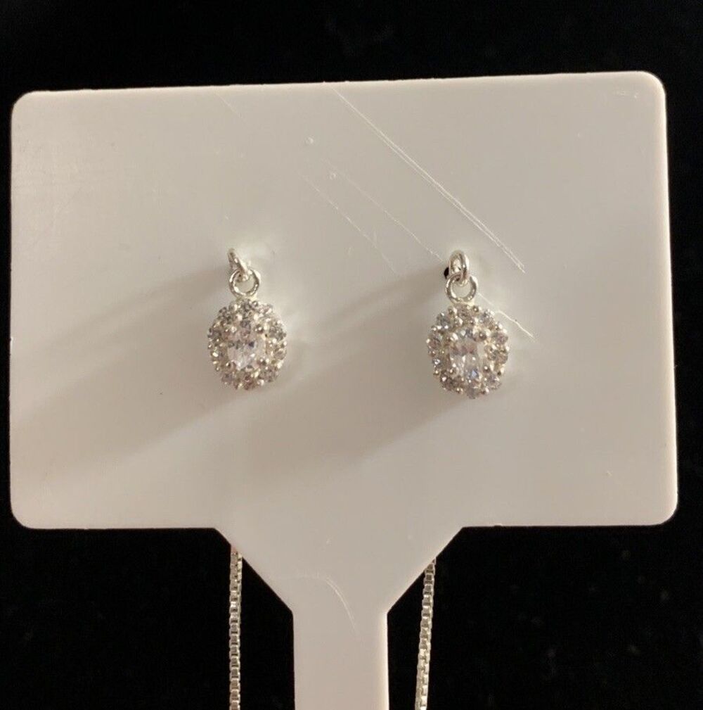 Sterling Silver Cubic Zirconia CZ Cluster Chain Threader Earrings